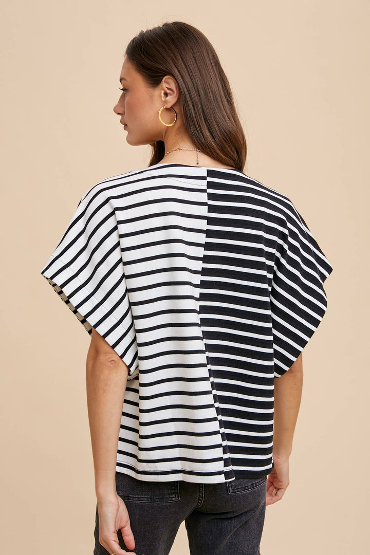 V Neck Stripe Knit Top