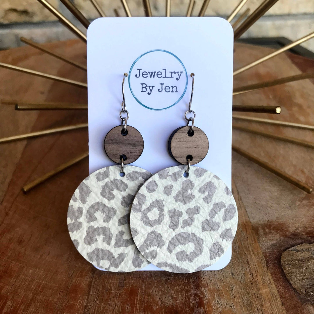 Walnut Round & Cream Cheetah Leather Circle Earrings - Modish Maven Boutique