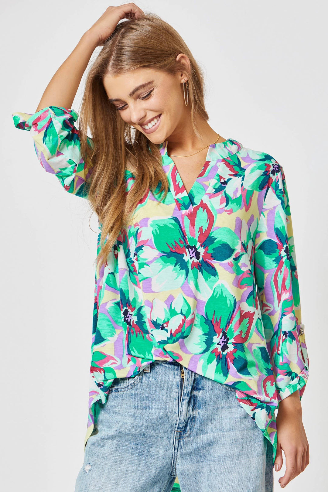 3/4 Sleeve Lizzy Floral Wrinkle Free Blouse