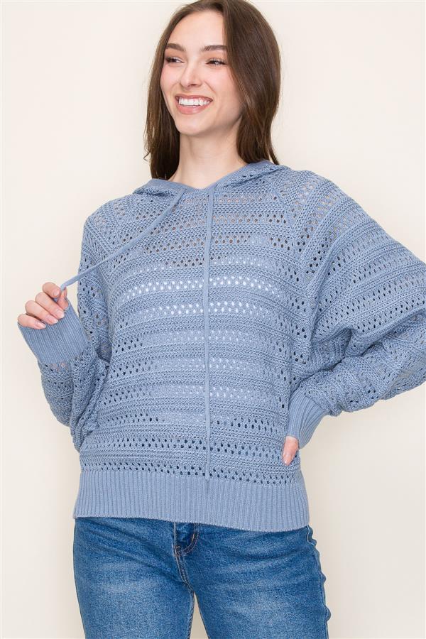 Crochet Dolman Sleeve Hoodie - Modish Maven Boutique