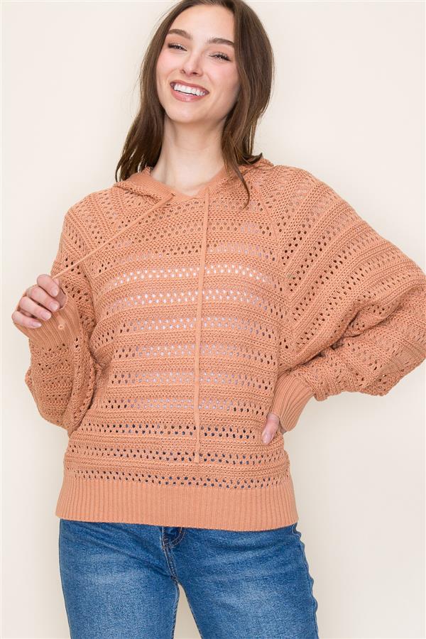 Crochet Dolman Sleeve Hoodie - Modish Maven Boutique
