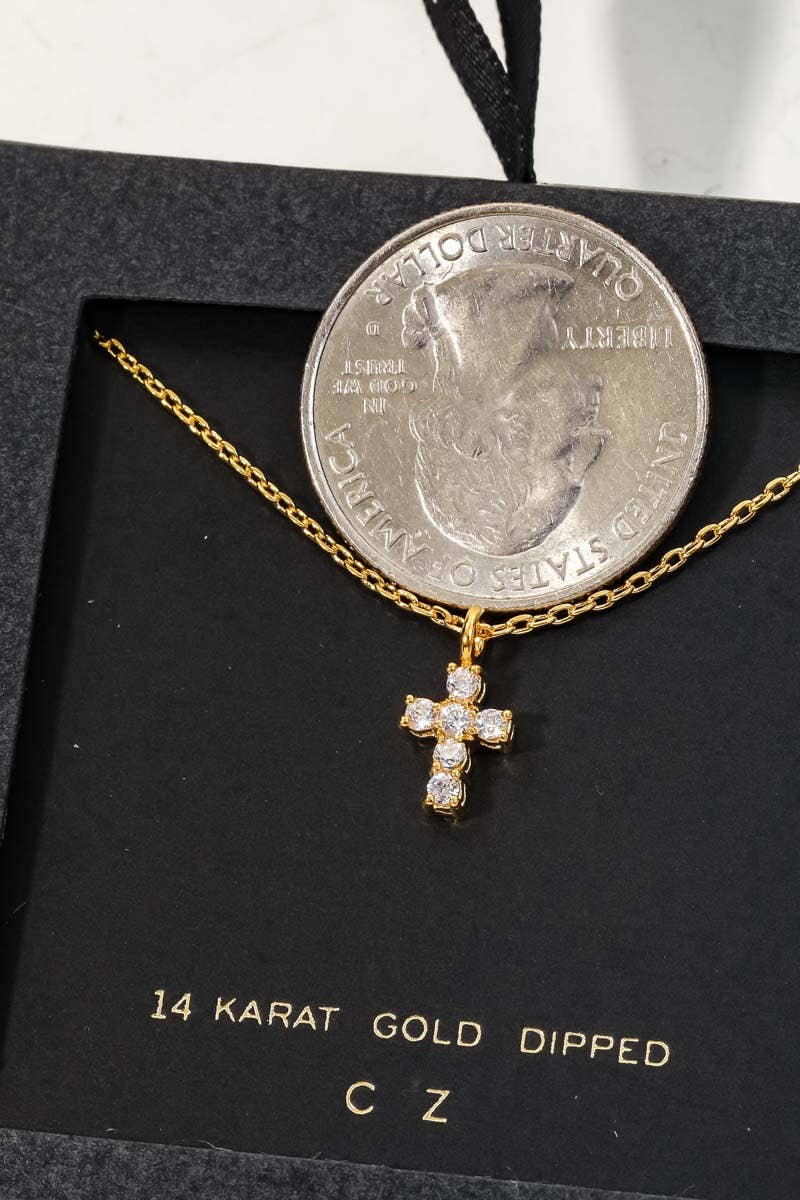 Cubic Zirconia Mini Cross Charm Necklace - Modish Maven Boutique