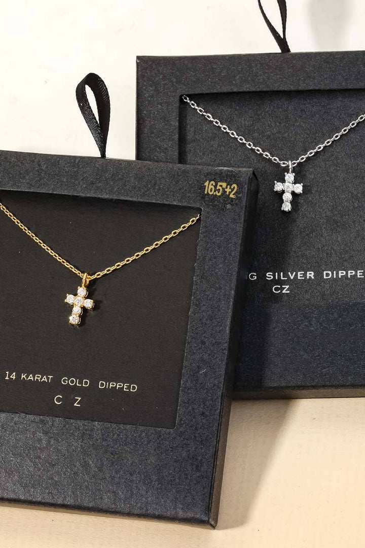 Cubic Zirconia Mini Cross Charm Necklace - Modish Maven Boutique