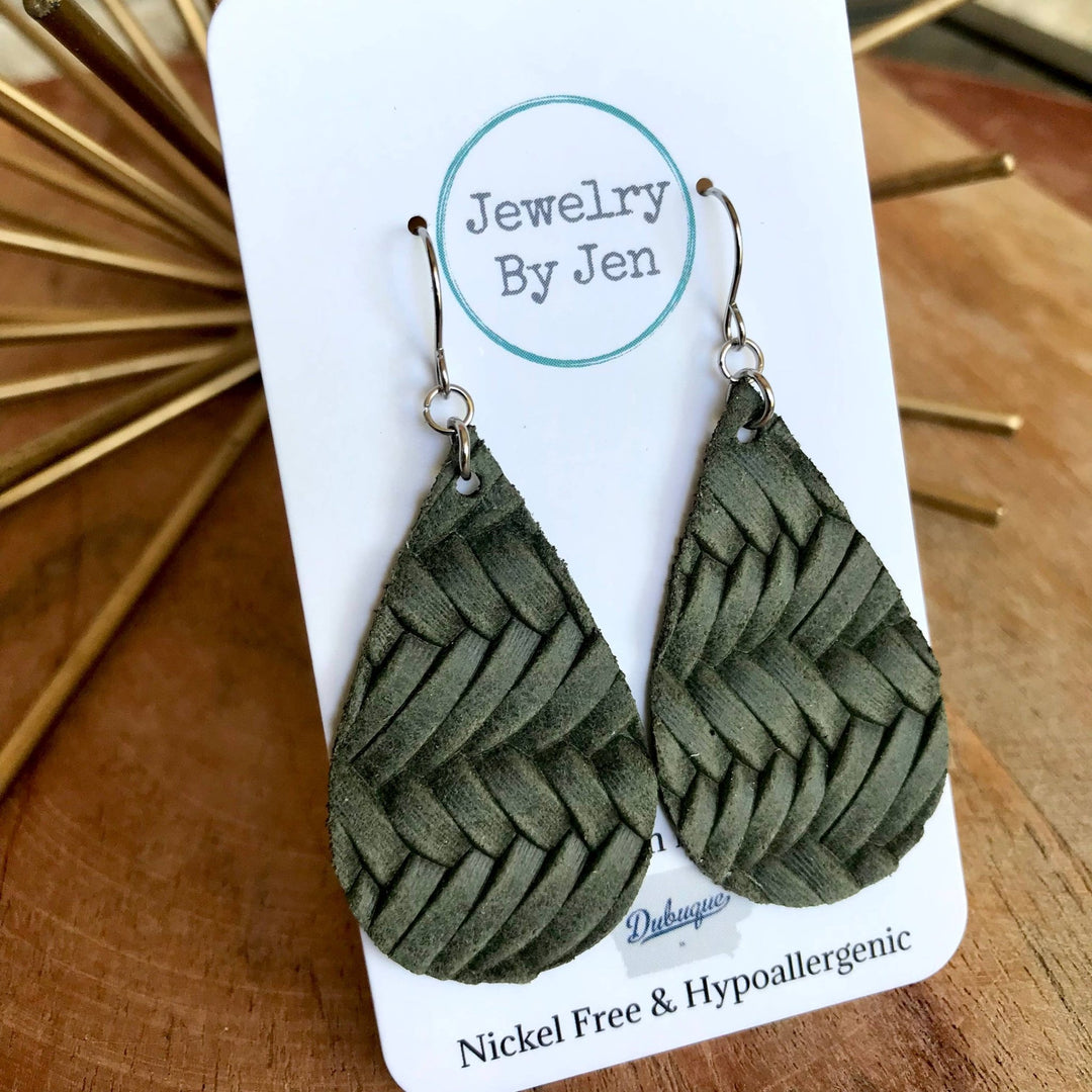 Medium Teardrop: Olive Braided - Modish Maven Boutique