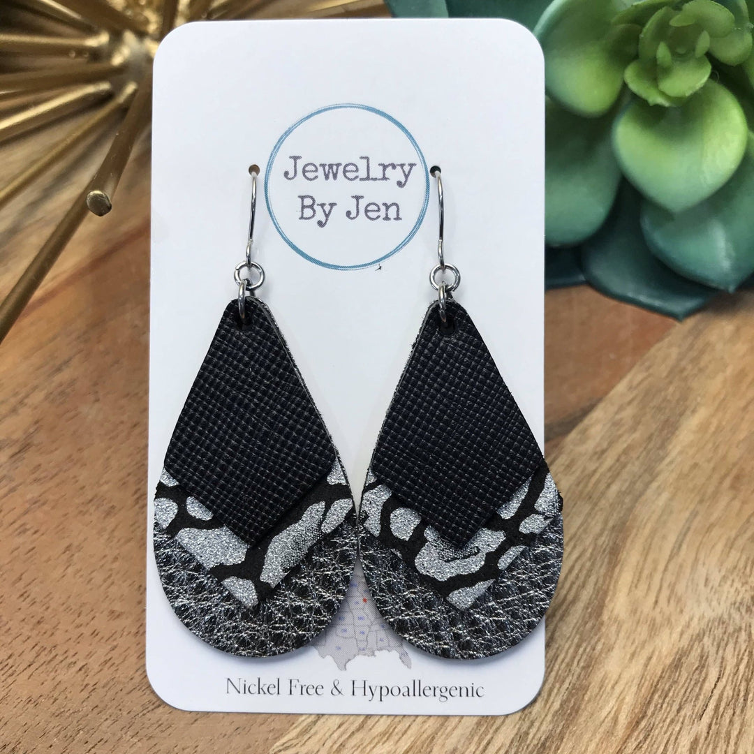 Triple Stacked Teardrop: Black, Black Leopard & Gunmetal - Modish Maven Boutique