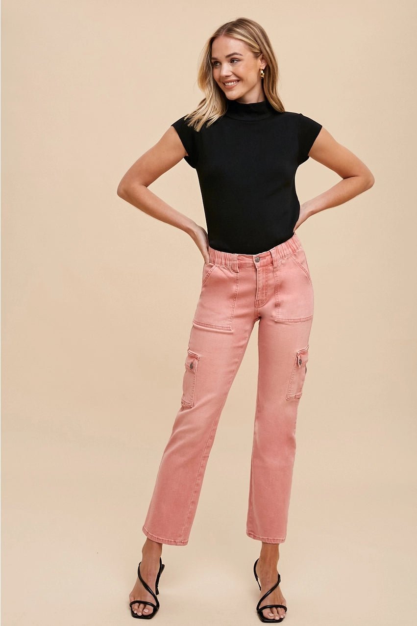 Lyocell Stretch High Rise Cargo Denim Jeans - Modish Maven Boutique