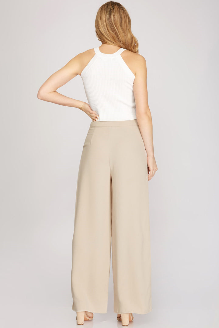 Woven Wide Leg Pintuck Pants