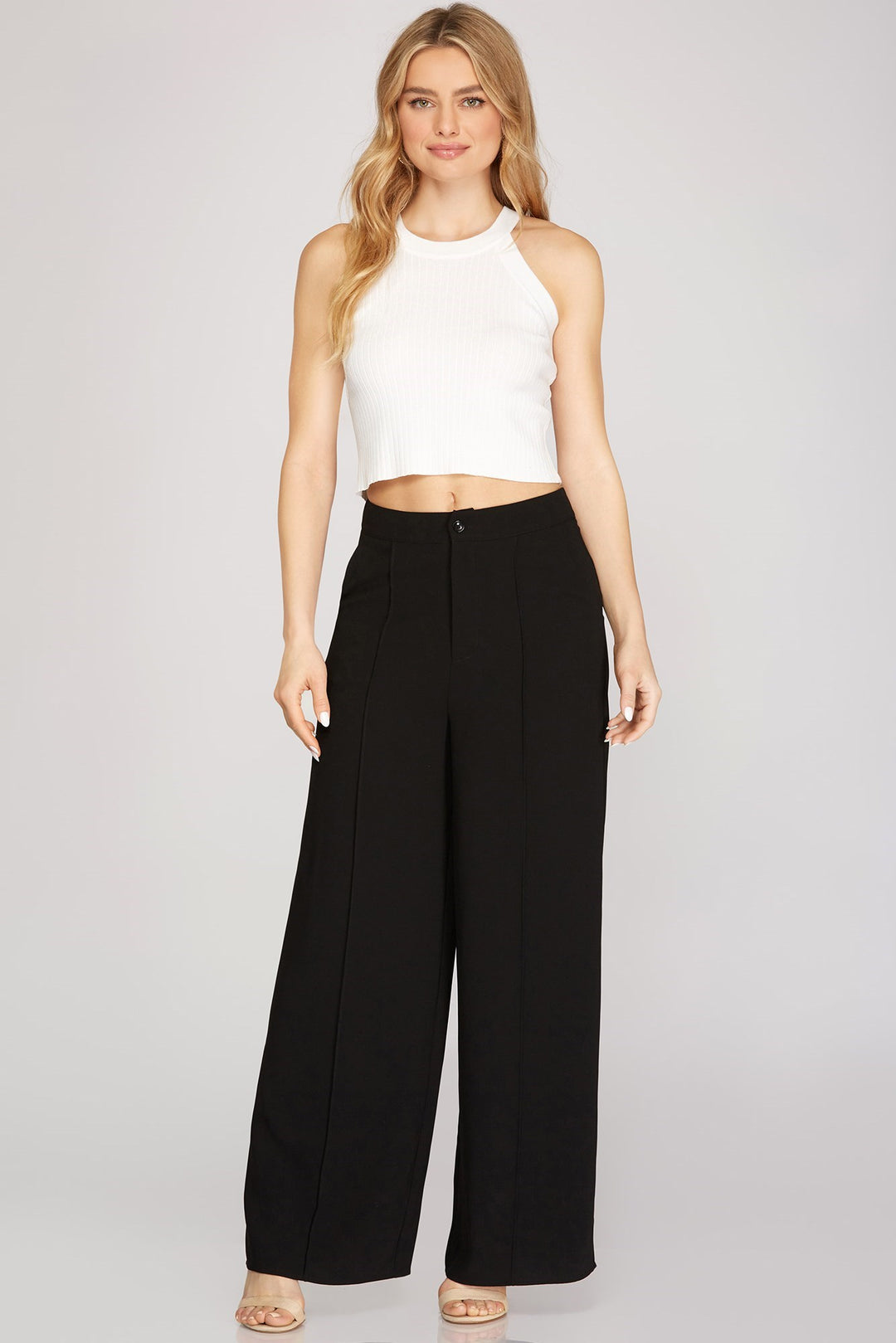 Woven Wide Leg Pintuck Pants