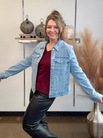 Stretch Denim Jacket with Pockets - Modish Maven Boutique