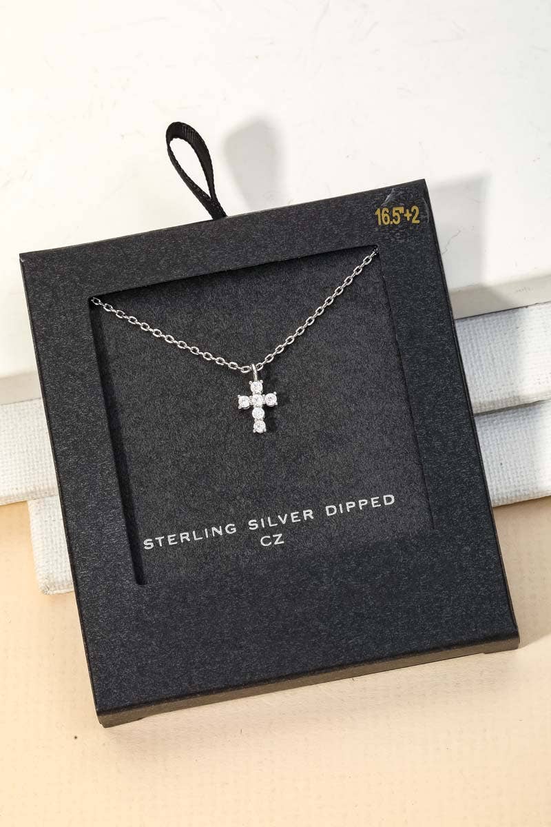 Cubic Zirconia Mini Cross Charm Necklace - Modish Maven Boutique