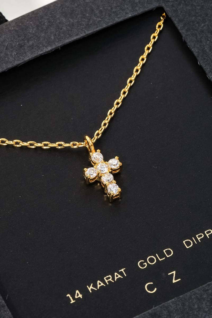 Cubic Zirconia Mini Cross Charm Necklace - Modish Maven Boutique