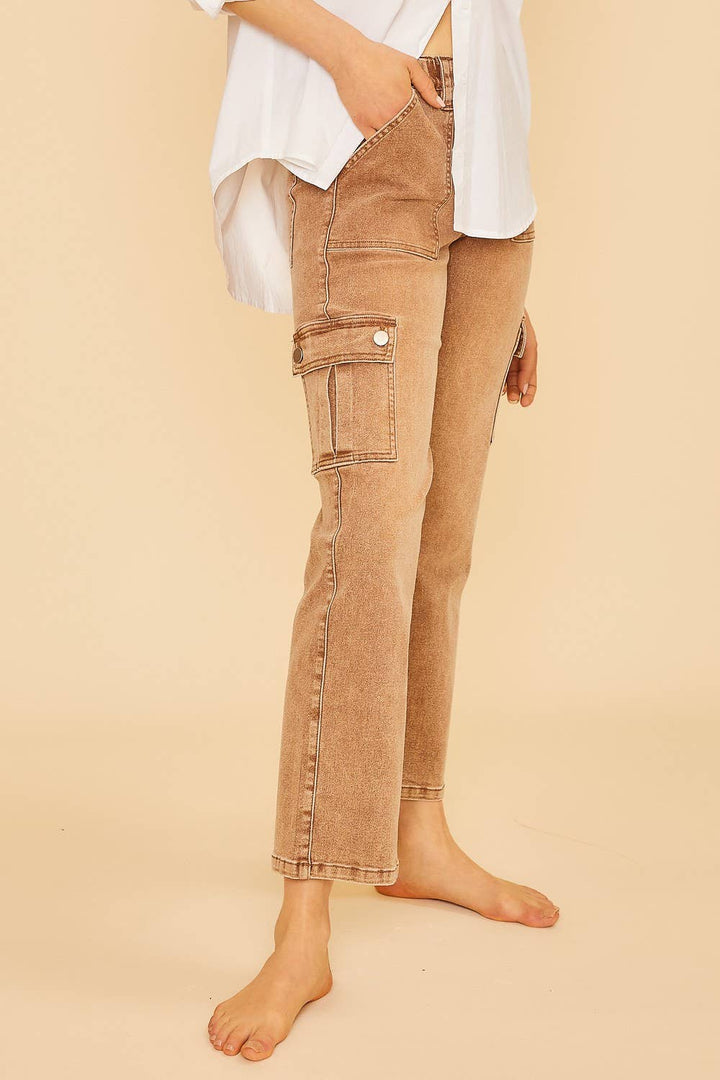 Lyocell Stretch High Rise Cargo Denim Jeans - Modish Maven Boutique