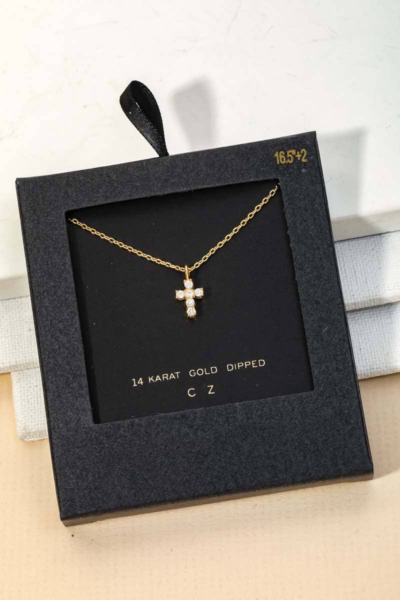 Cubic Zirconia Mini Cross Charm Necklace - Modish Maven Boutique