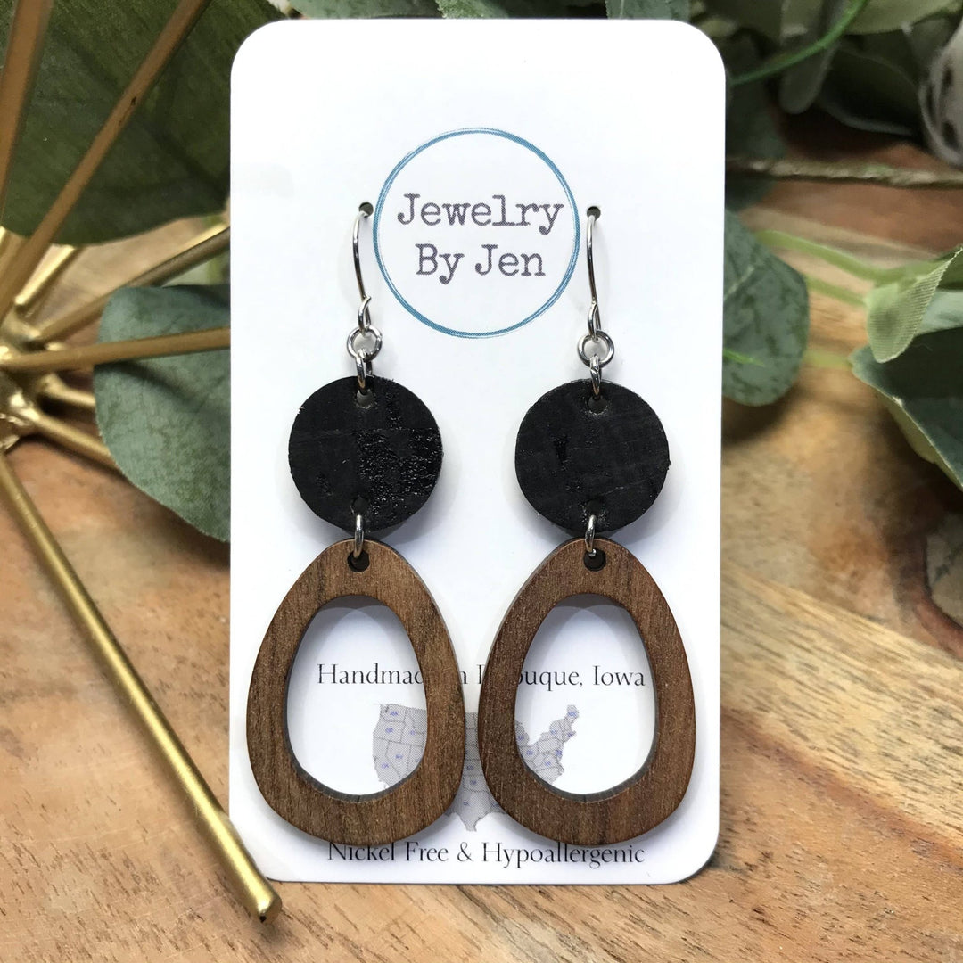 Wood Oblong & Black Earrings - Modish Maven Boutique