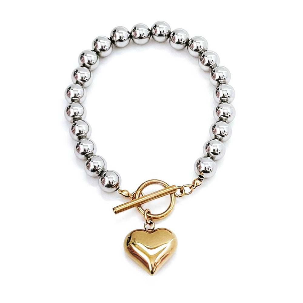 Silver Beaded Gold Heart Bracelet - Modish Maven Boutique