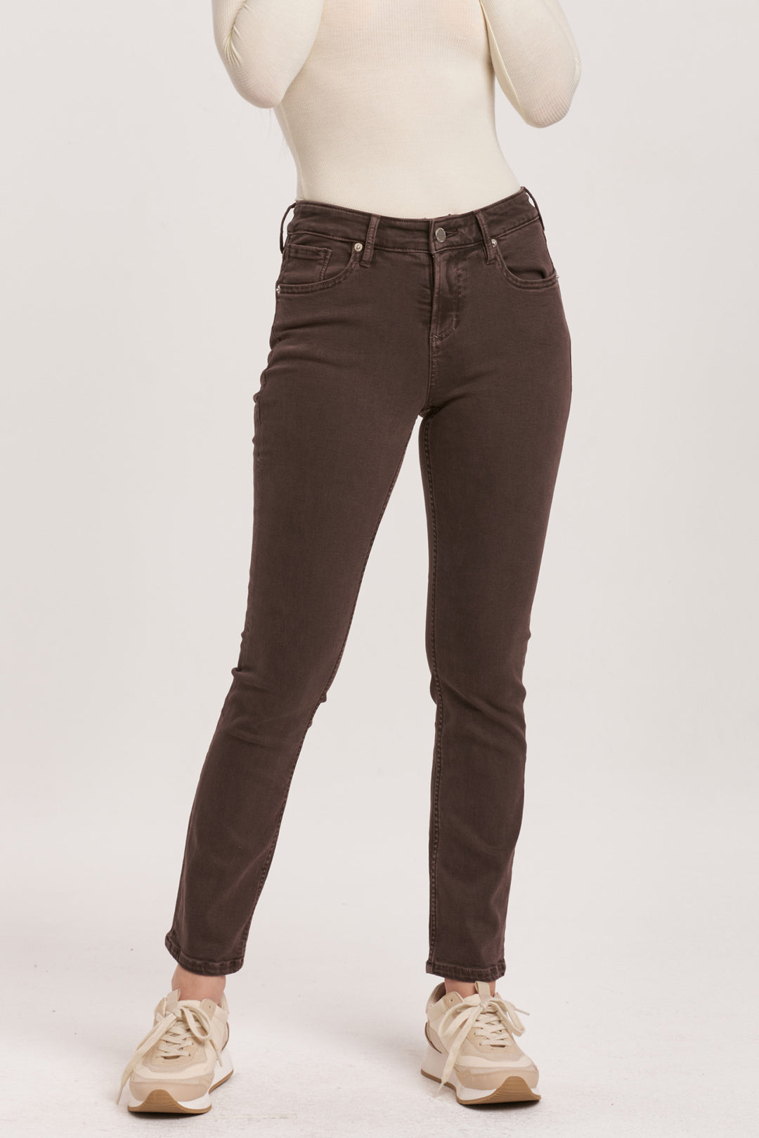 Blaire Mid Rise Slim Straight Jeans Mocha Brown