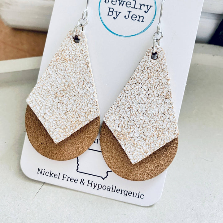 Double Stacked Teardrop Earrings: Weathered White & Tan - Modish Maven Boutique