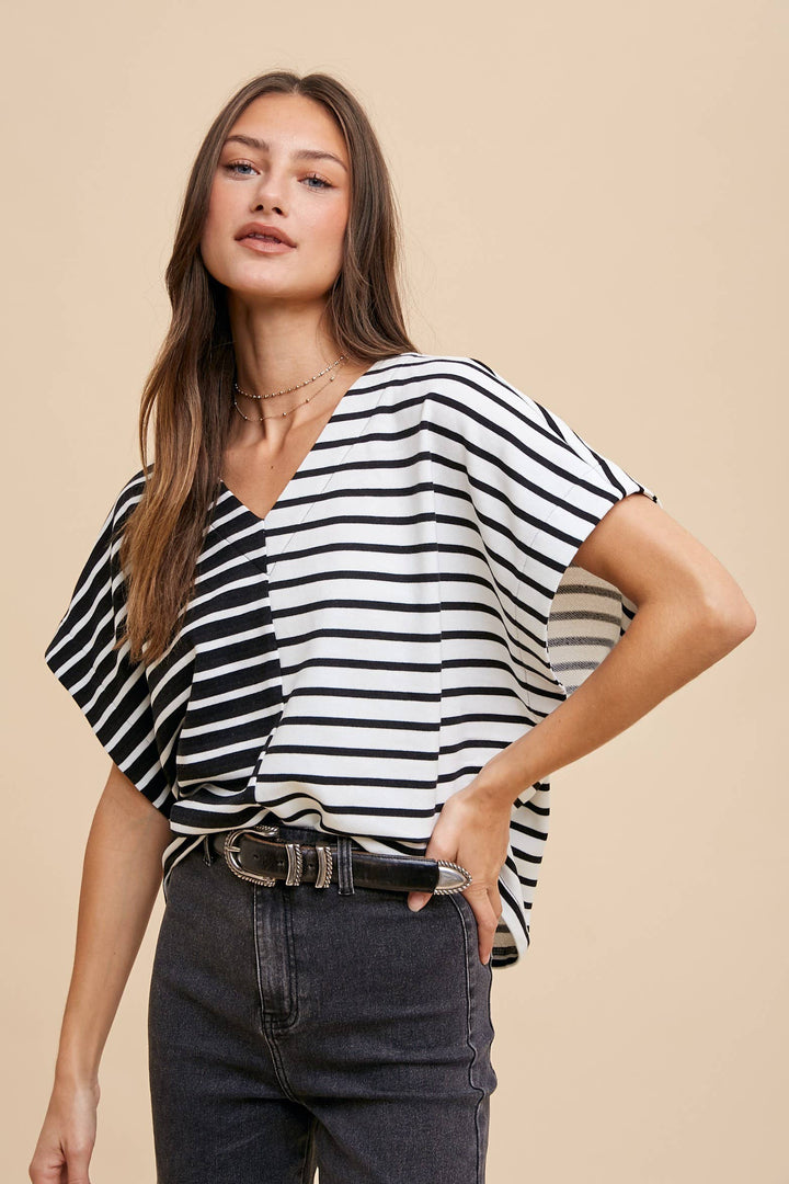 V Neck Stripe Knit Top