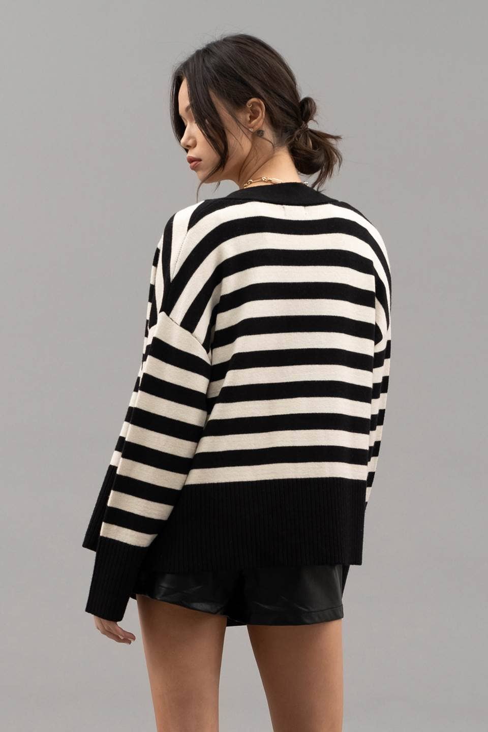 STRIPED DROP SHOULDER CARDIGAN - Modish Maven Boutique