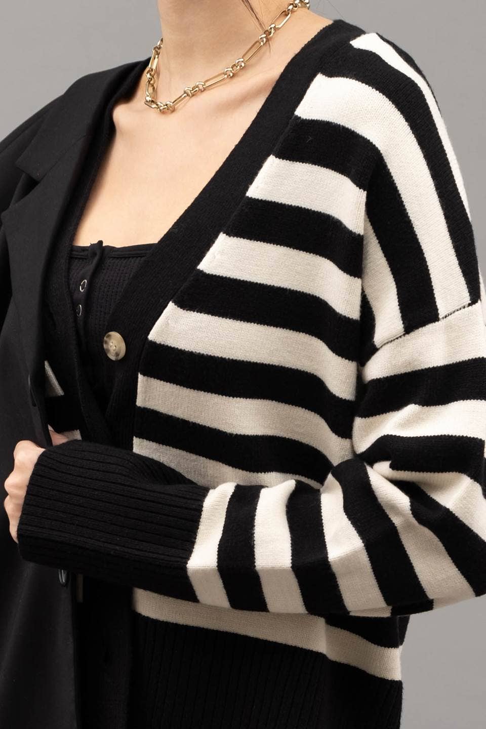 STRIPED DROP SHOULDER CARDIGAN - Modish Maven Boutique