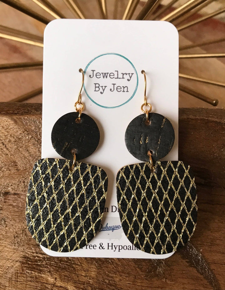 Boho Dangle Earrings: Black & Gold Metallic Mesh - Modish Maven Boutique