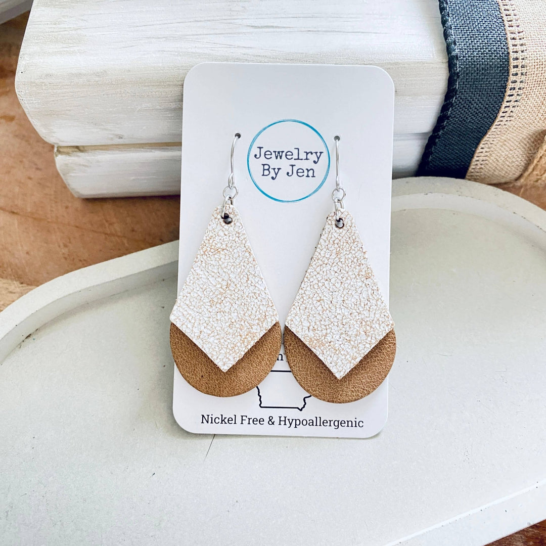 Double Stacked Teardrop Earrings: Weathered White & Tan - Modish Maven Boutique