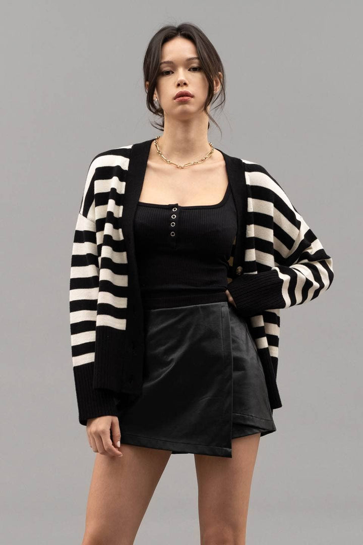 STRIPED DROP SHOULDER CARDIGAN - Modish Maven Boutique