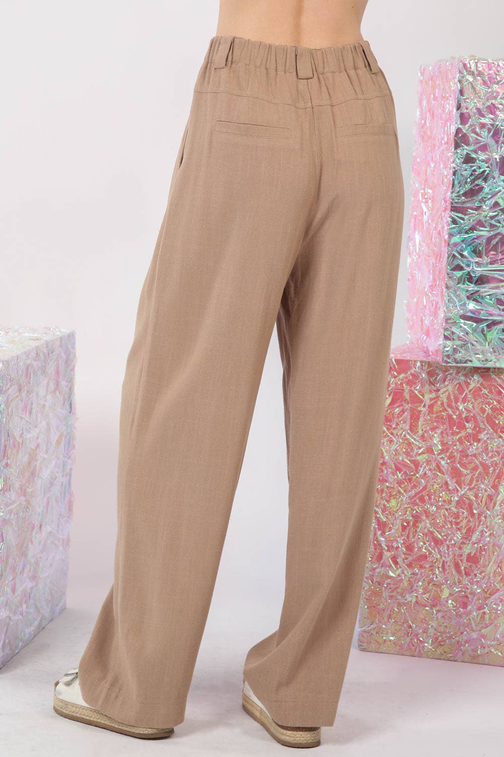 Solid Linen Pleated Wide Leg Comfy Pants-Curvy - Modish Maven Boutique