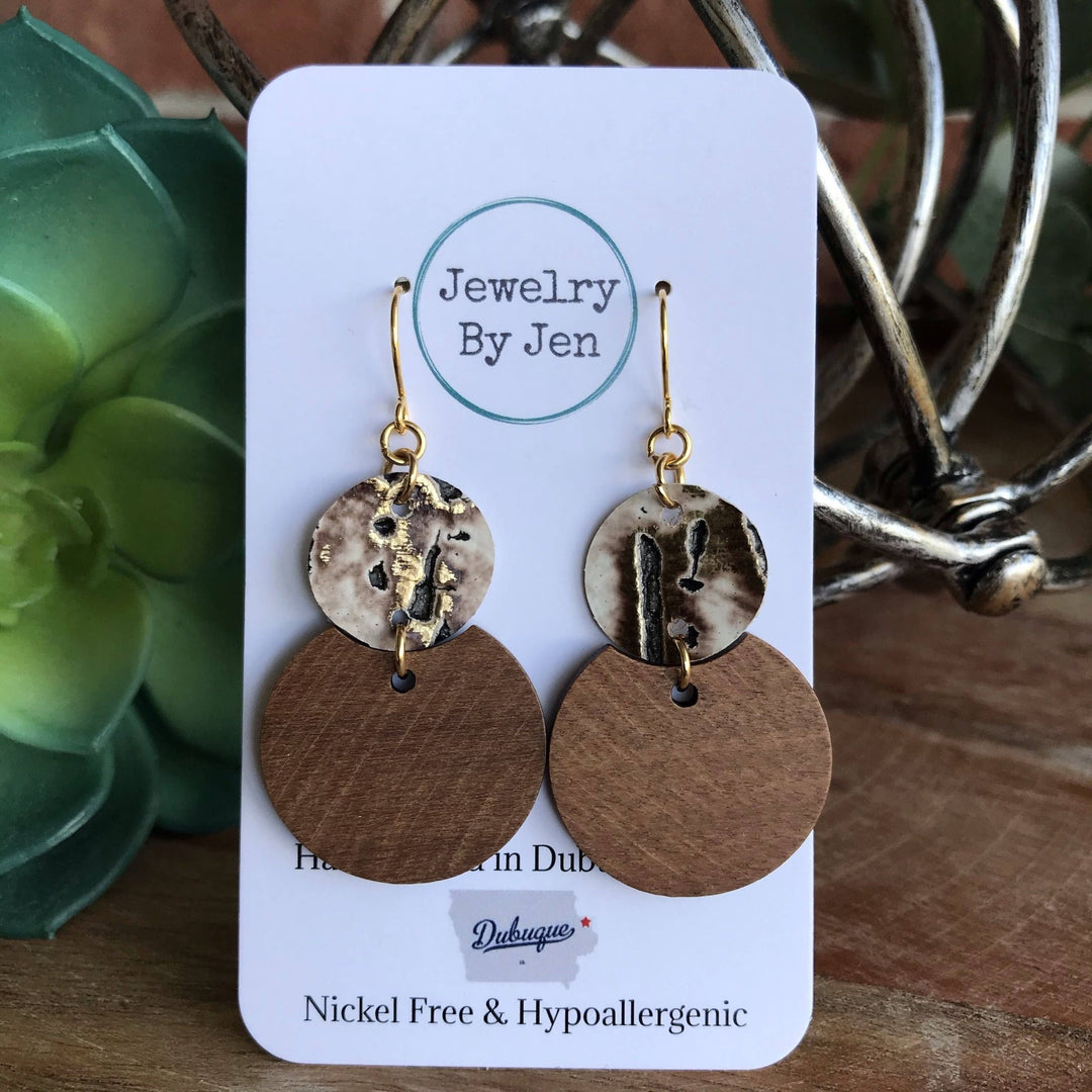 Round Wood & Cream Wildwood Earrings - Modish Maven Boutique