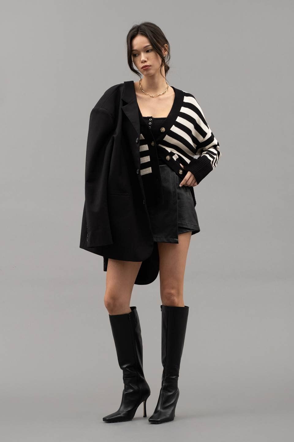 STRIPED DROP SHOULDER CARDIGAN - Modish Maven Boutique