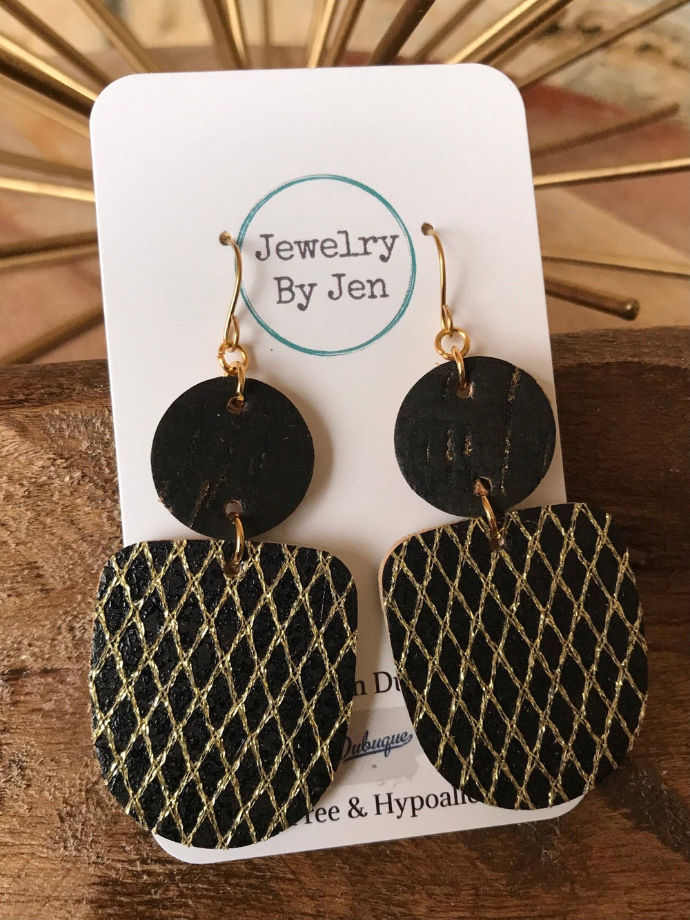 Boho Dangle Earrings: Black & Gold Metallic Mesh - Modish Maven Boutique