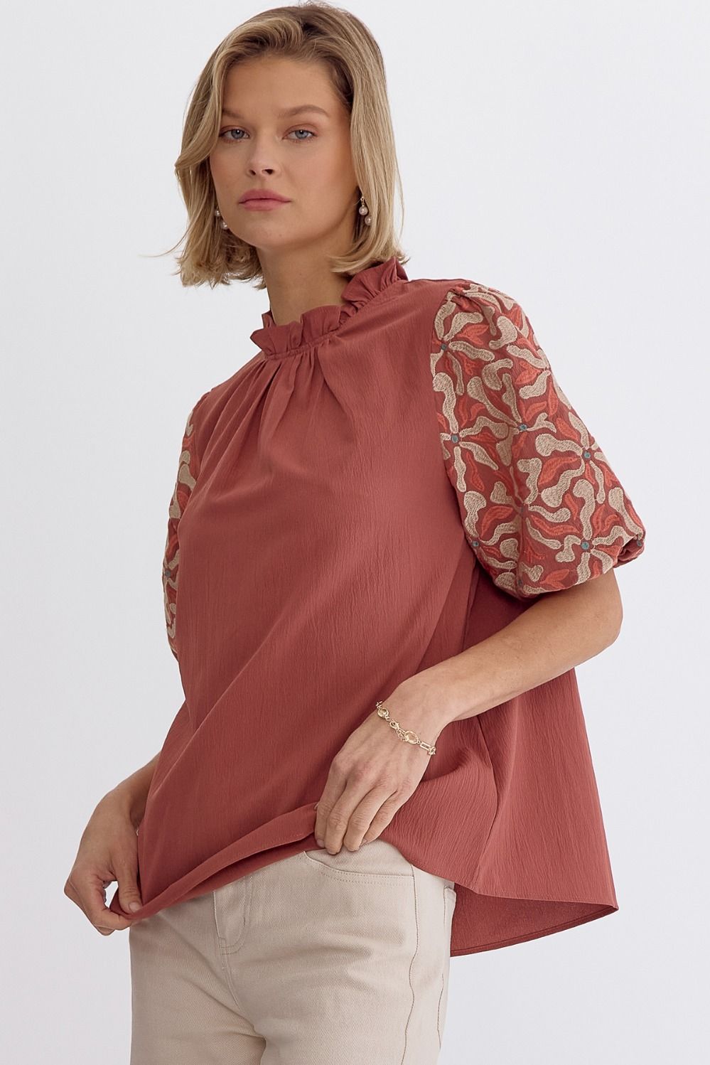 Mock Neck Puff Sleeve Top - Modish Maven Boutique