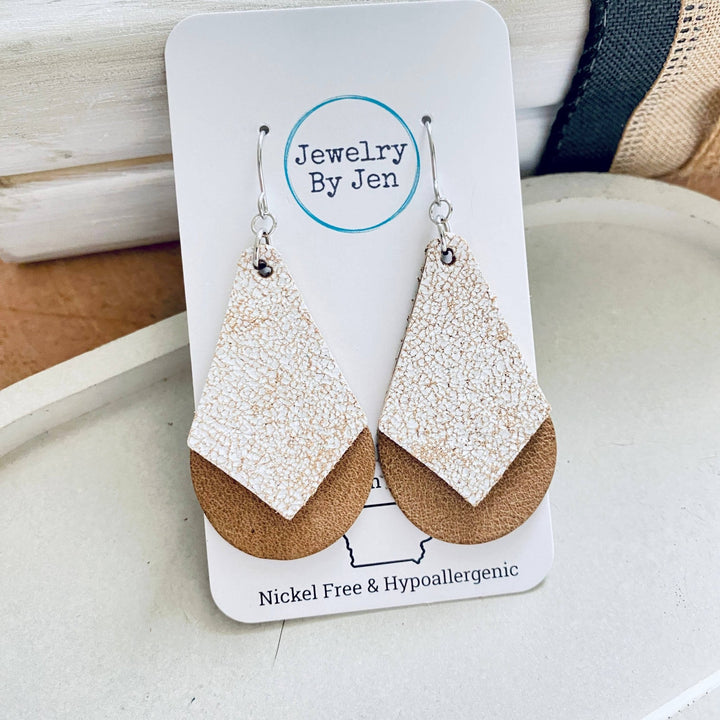 Double Stacked Teardrop Earrings: Weathered White & Tan - Modish Maven Boutique